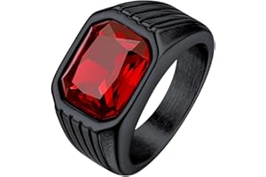 Bestyle Anello Acciaio Inossidabile Uomo, Anello Uomo Argento/Nero con Pietra Rubino/Zaffiro/Smeraldo/Onice Nero, Anello Personalizzato Ragazzo Maschio con Misura IT 14.5-32.5, Idee Regalo