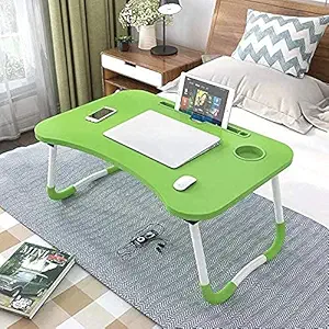 White Parrot Multi-Purpose Laptop Table - Fold-able Bed Study Table for Children Bed Foldabe Table Work Office Gaming Home with Tablet Slot & Cup Holder Study Table(Green Table)