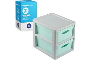 VIEIRA HOME Casier de rangement plastique 2 tiroirs | Tour de Rangement Plastique Multi-usage Meuble à Tiroirs Tiroir Rangement bac caisson plastique verte - Fabriqué en Europe