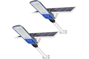 ‎LEDMO 2 Pack 400W Straßenlampe Solar Straßenlaternen Dämmerung bis zum Morgengrauen für den Außenbereich Solarlampen mit Fernbedienung und Solarpanel Kaltesweiß 6000K Solar Flutlichter wasserdichte IP65