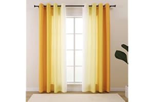 L.Z.E Gold and White Privacy Curtains for Bay Windows Kitchen Short Eyelet Ombre Light Filtering Curtains & Drapes for Bedroom Living Room Dining Room 70 Inch Drop Opaque Thin 175 cm Gradient Design