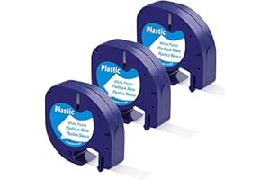 TAPETEK 3 nastri per etichette compatibili con Dymo Letratag 91201 Plastic Label Tapes for LT-100H LT-100T LT-110T QX50, XR, XM,200B 2000 Plus Label etichettatrice nero su bianco