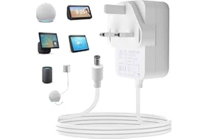 XINZHIZHU 30W Power Adapter for Alexa Echo (3rd 4th Generation) Show 8 10 15 21 Echo Plus (2nd Gen) Show (2nd Gen) Charger 1.5M Power Cable with UK Plug Wire 18V 1.67A Plug Cord Adapter (White)