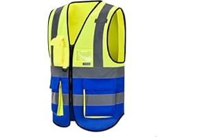 AYKRM Chaleco de seguridad Reflectante Alta visibilidad Ropa de trabajo chaleco Cremallera Seguridad Chaleco de Trabajo Multibolsillos 21 colores