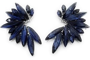 BRANDELIA Pendientes cristales coloridos mujer alta bisutería fiesta, chapado plata marino