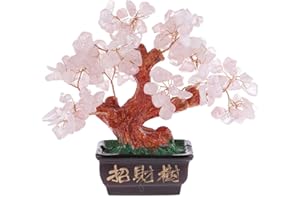 lachineuse - Albero Feng Shui in Quarzo Rosa - Albero della Fortuna 12 cm - Decorazione asiatica giapponese - Albero della fortuna - Decorazione asiatica Bonzai Pietre Preziose - Oggetto tradizionale