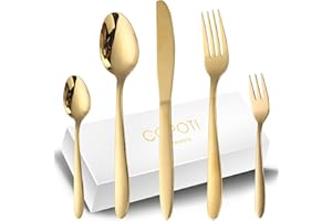 Set Di posate Oro Per 12 Persone, COPOTI 60 Pezzi Acciaio Inox Coltello Forchetta Cucchiaio Cena Set,Lavabili in Lavastoviglie.…
