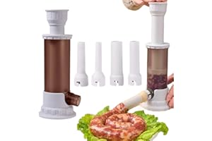 Liuer Máquina Llenadora de Salchichas,Máquina para Hacer Salchichas Caseras,Embutidora de Chorizos Manual Embutidora de Salchichas de Plastico con 4 Embudos Herramientas para Embutidos Caseros (Gris)