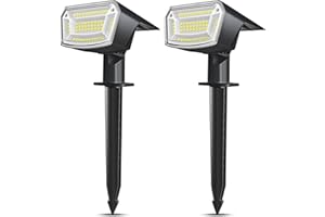EXTRASTAR Focos LED Exterior Jardin, 59 LED Focos Exterior Solares Luz Blanca Fría 6500K 4 Modos Impermeable IP65 Lampara para Caminos Patio Césped【2 Piezas】