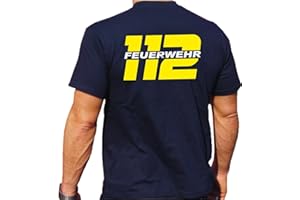 feuer1 T-shirt Inscription FEUERWEHR 112 réfléchissante des deux côtés Jaune fluo/argenté