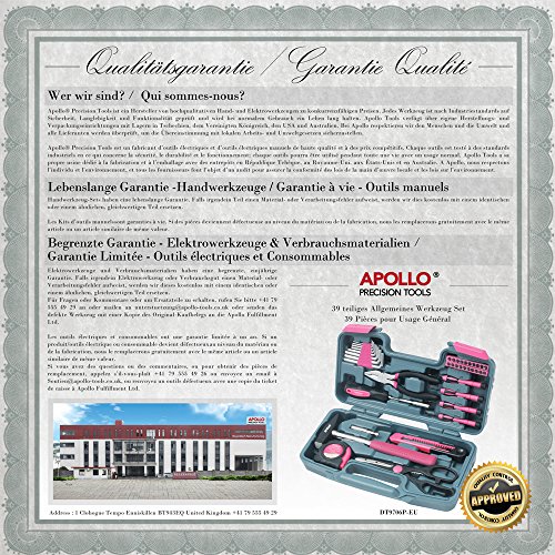 Apollo Präzisions-Werkzeuge 39-teiliges DIY Haushalts-Werkzeugset in Pink mit Kombizange in Box – Großartiges Geschenk - 7