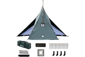 Tente de Camping Chaude, Tente de poêle, POMOLY Yarn Plus, Tente Tipi en Toile avec cric de poêle et Demi-Tente intérieure pour 2 à 4 Personnes, randonnée