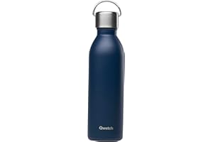 Qwetch - Bouteille Isotherme Active Bleu Marine 600ml - Gourde avec Anse Inox Recyclé - 24h Froid et 12h Chaud - Etanche & Compacte