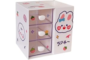Frdun Jolie boîte de rangement de bureau avec tiroirs et supports, porte-stylos Kawaii pour étudiants, dessin animé, tiroir transparent avec division, plusieurs tiroirs pour décoration de bureau