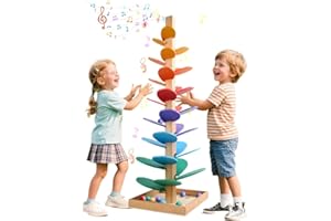 WRQIOO Montessori Sound Tree, 30 Pieces Wooden Marble Run, Rainbow Musical Tree with 10 Rainbow Balls, 6 Colorful, Wooden Ball Drop Toy, Montessori Toys for Kids 3+ Years Old