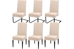 MOLVCE Uniwersalne pokrowce na krzesła, zestaw 6 sztuk, bi-elastyczne, do jadalni, hotelu, bankietu, imprezy, dekoracja beżowa, 6 szt