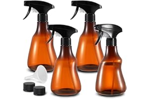 vzaahu Botellas de Spray de Agua Paquete de 4 450 ml Ámbar con Bomba Pulverizador de Botella de Plástico de Niebla Pequeña para Plantas Aceite de Limpieza del Cabello