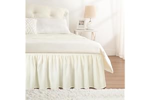 RIMELA Bettrock zum Umwickeln, elastische Staub-Rüschen, einfarbig, knitter- und lichtbeständig, mit verstellbarem elastischem Gürtel, einfach zu installieren, elfenbeinfarben, für Queen-Size-Größe,