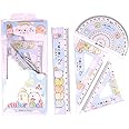Oilmal Measurement Ruler, Cartoon Straight Triangle Ruler 4Pieces/set Kawaii Cartoon Drafting Drawing Supply for Students Wiriting Hand Measuring