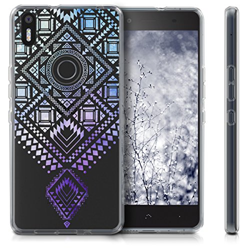 kwmobile Funda para bq Aquaris X5 Plus - Carcasa de  TPU  para m  vil y dise  o Azteca en  Azul Violeta Transparente 
