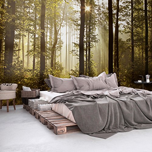 Fototapete Wald grün 350×245 cm XXL !  PREMIUM VLIES TAPETE – PROFI QUALITÄT (Keine Papiertapete, keine Blasenbildung) – Top moderne Wanddeko – Fototapete 3D Illusion – Riesen Wandbild – Top Design Tapete – Neue exklusvie Edition mit noch besser Druckauflösung – Deutsches Premium Vlies (Kein Import Vlies oder PVC), Schlafzimmer, Wohnzimmer, Kinderzimmer geeignet | modern Fototapeten Wandtapete Landschaft Baum Bäume Natur FOB0238a73XL - 2