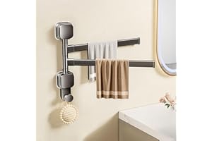 MLOQI Obrotowy wieszak na ręczniki łazienkowe o 180°, uchwyt na ręczniki łazienkowe, wieszak na ręczniki ścienne (2 drążki)