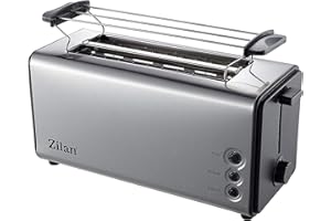 ZILAN Z ŞEKIL Zilan, Tostapane a fessura lunga, tostapane automatico a 4 fette, XXL, 5 livelli di tostatura, accessorio per il pane, funzione di scongelamento, vassoio raccoglibriciole in acciaio inox