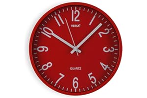 Versa Raven Reloj de Pared Nuevo Mecanismo Y Calidad Mejorada silencioso y Decorativo, para Cocina, Salón o Comedor - Fácil de Leer, Medidas (Al x L x An) 25 x 4,3 x 25 cm, Polipropileno, Color Rojo