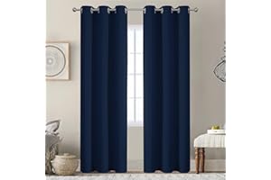 VEHEDE Blackout Curtains Bedroom, 84 Inch Drop 2 Panles Set Thermal Eyelet Long Opaque Curtain, Energy Saving Privacy Window Draps for Home Decor, W38 x L84, Navy Blue