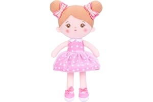OUOZZZ Muñecas de Trapo para Bebé con Vestido Rosa de Lunares, Suave Muñeca de Peluche Juguete, Regalo para Niños 3+ Años, 32cm