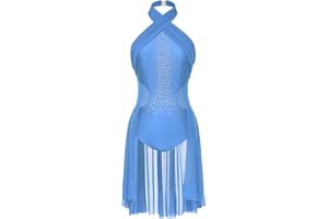 CHICTRY Women's Lyrical Dance Costume Halter Neck Rhinestone Modern Contemporary Dance Dress