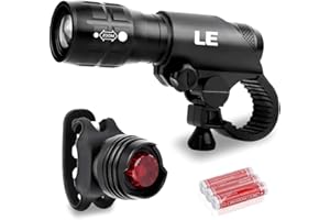LIGHTING EVER LE Set di Luci per Bici LED Anteriori e Posteriori(Faro+Fanale Posteriore),Torcia Portatile Professionale e Potente, 3 Modalità, Guida Notturna, Campeggio (3XAAA Batteria Inclusa)