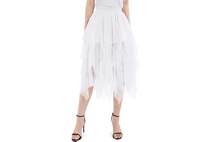 zffriction Women's Tulle Skirt Ladies Mesh Layered Skirt Elastic Waist A Line Midi Skirt Irregular Summer Skirt Daily, Party, Prom, Carnival