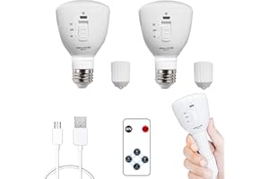 ‎BOBOPAI Bateria żarówka ładowana na USB z pilotem, 7W LED Wielofunkcyjny światło awaryjne 4 regulacja jasności nastawny latarka E27 Światło zewnętrzne z hakiem 6000K 2600mAh Przenośna lampa kempingowa,2 pack