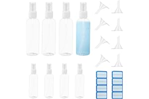 Nutabevr 4*100ML + 4*50ML flacons vaporisateurs vides en plastique transparent, Réutilisables Bouteille Bouteille Rechargeable Voyage, avec 8 x entonnoirs, pour parfum, huiles essentielles cosmétiques