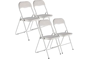 URBNLIVING Set of 4 x Folding Dining Office Multi Purpose Industrial Padded Chairs Heavy Duty Premium Quality Metal Frame, PVC, Velvet, Ribcord, Cushioned Seats (Beige Velvet)