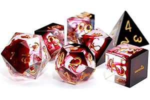 Haxtec Sharp Edge DND Dice Set Red Blood Swirls Resin Dice D&D Dice for RPG Role Playing Games Dungeons and Dragons Gift