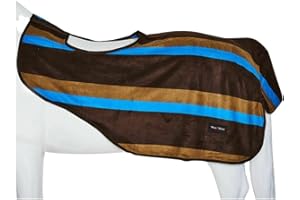 Horse Master Striped Fleece Exercise Sheet - Equestrian Lightweight Stable Rugs with Tail Flap Breathable Walker Blanket for Competition Riding Outdoor Yards Fields, Blue/Brown