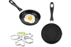 HEXINYIGJLY Lot de 2 mini-poêles 12 cm,antiadhésives, petite poêle à induction, petite poêle à œufs,mini-poêles à œufs, poêl e à œuf au plat pour cuisinière à gaz,induction,avec 2 brosses et 4 moules à œuf