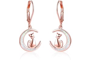 YFN Kocie kolczyki z opalem księżyc srebro sterling kotek kolczyki sztyfty dla dziewcząt e srebro wysokiej próby, colore: Kolczyki z różowego złota księżyca, cod. PYE1499-QL