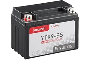 ‎ACCURAT Accurat Motorradbatterie YTX9-BS - 12V, 9Ah, 130A, rüttelfest, wartungsfrei - Starterbatterie, AGM Batterie in Erstausrüsterqualität für Rasentraktor, Roller, Motorrad, Quad