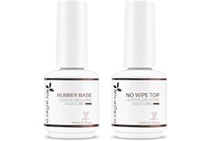 Nicedeco Professionale Clear Base Rubber Gel e No Wipe Top Coat Set Smalto Semipermanente Unghie Rinforzante Unghie Gel UV/LED Soak Off - Autolivellante & Naturale, 15ML