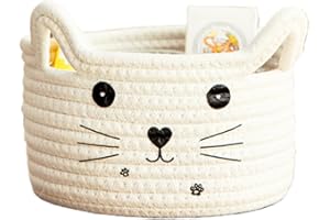 Tokaneit Joli Panier de Rangement Tissé en Forme D'animal, Panier en Corde de Coton Mignon, Panier de Rangement Tressé en Coton, Convient pour Le Rangement de La Chambre et du Salon (Blanc)