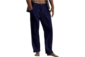 KQIVAM 2025 Pantalon Lin Homme Taille Elastique été Yoga Pantalons Hommes Lin et Coton Décontracté Pantalon Toile Été Pant Léger Taille Elastique Coupe Droite avec Cordon de Serrage Vêtement Pas Cher