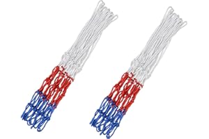 SacJkt Red De Baloncesto, Red De Canasta Tricolor Blanco/Azul/Rojo, Paquete De 2 Redes De Aro De Baloncesto De Poliéster para Interiores o Exteriores Estándar (12 Lazos)