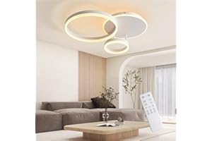 KAUCQI LED Ceiling Light, Creative LED Ceiling Lamp, 54W 5400lm, Dimmable with Remote Control 3000K-6000K, Modern Ceiling Lights for Living Room, Bedroom, Hallway, 3 Rings 65 * 50 * 8CM