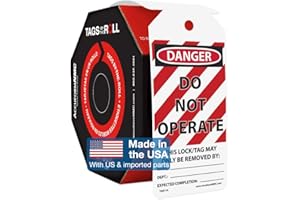Accuform Signs TAR114 Tags By-The-Roll Lockout Tags, Legend DANGER DO NOT OPERATE, 6.25 Length x 3 Width x 0.010 Thickness, PF-Cardstock, Red/Black on White (Roll of 100) by Accuform