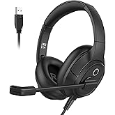 EKSA H2 USB Headset with Microphone for PC Laptop, Computer Headsets with Noise Canceling Mic, Audio Control & Busy Light, Wi
