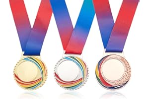 FINGERINSPIRE 3PCS Médailles Vide Or Argent Bronze Médailles Groupe avec Rubans de Cou Vainqueur Médailles Prix Alliage Faites Vos Propres Médailles Cadeau Médailles Ronde pour Compétitions