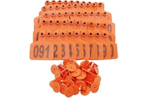 APlayfulBee Cattle Ear Tags Large Plastic Livestock Identification, Numbered 001-100 (Orange)